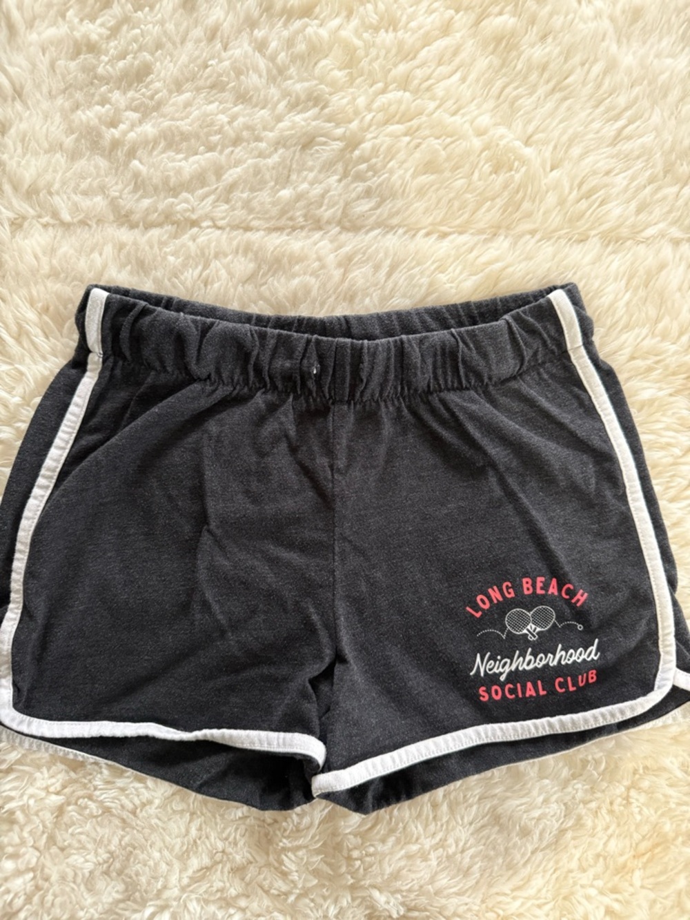 Old Navy Black Athletic Shorts with White Trim and Pink Logo